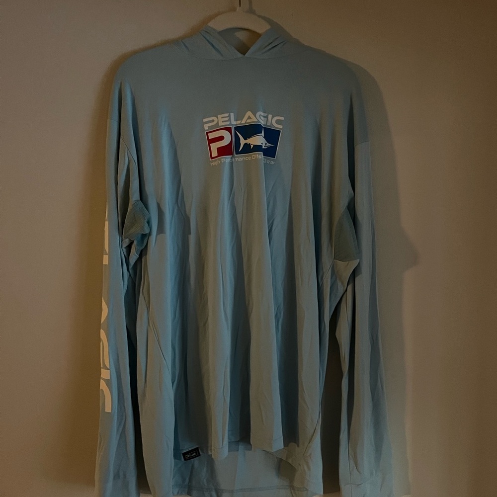 Pelagic Light Blue Long Sleeve fishing Hoodie